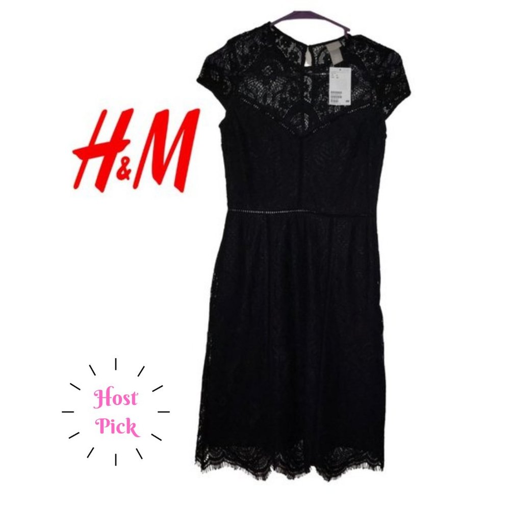NEW H&M Black Lace Party Cocktail MINI Dress SZ 0 - Picture 1 of 13